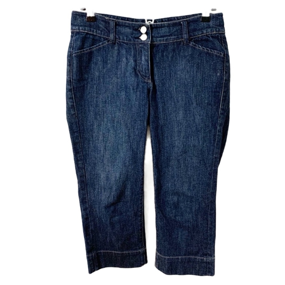 New York & Company Cropped Double Button Dark Wash Jeans Cuffed Pocket Belt Loop